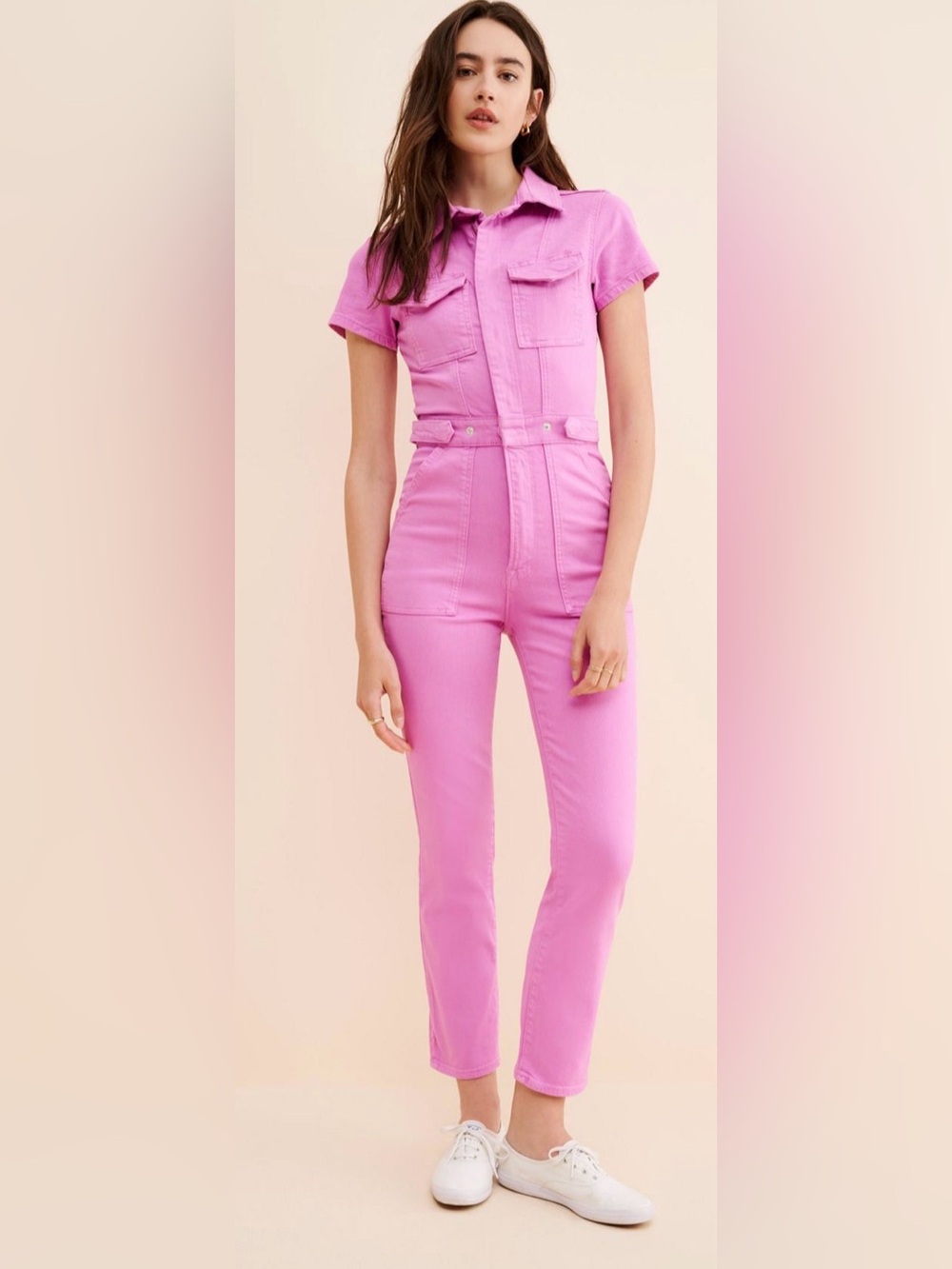 Good American Pink Short-Sleeve Utility Jumpsuit